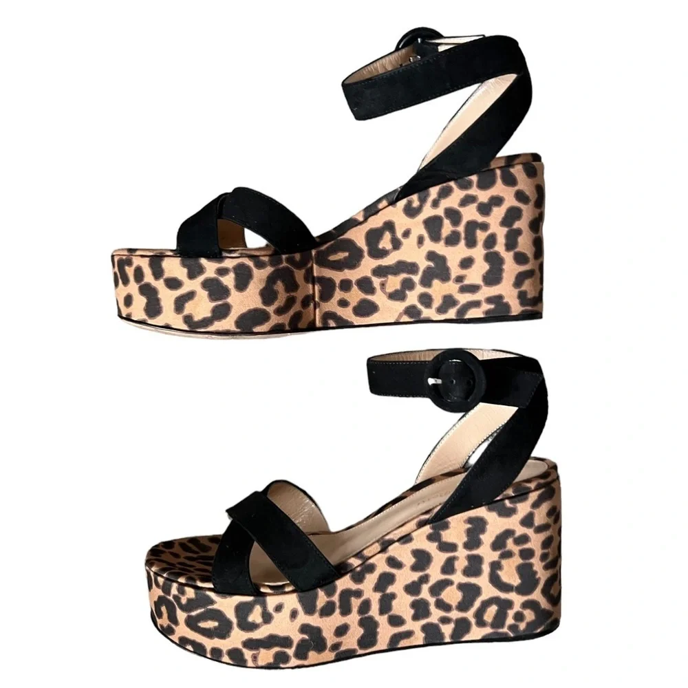 Gianvito Rossi Leopard Print Wedge Sandals Size IT 37/US 7